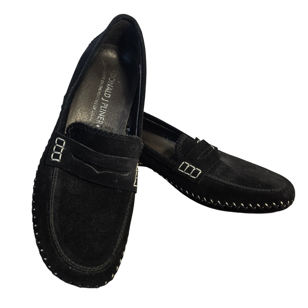 Donald J Pliner Petra Black Suede Penny Loafers Wedge Shoes Made in Spain Womens